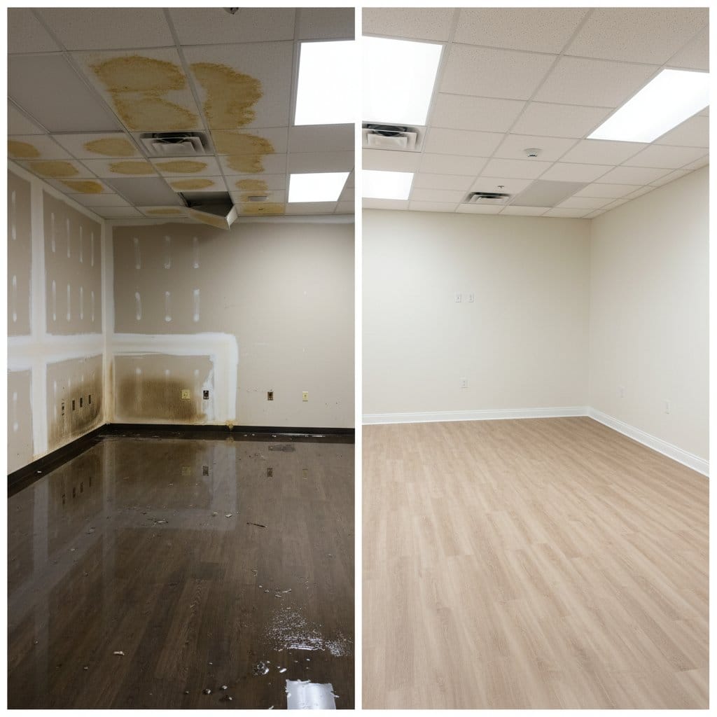 Emergency Water Removal restoration — commercial office space of Tudor home in Saddle River, NJ