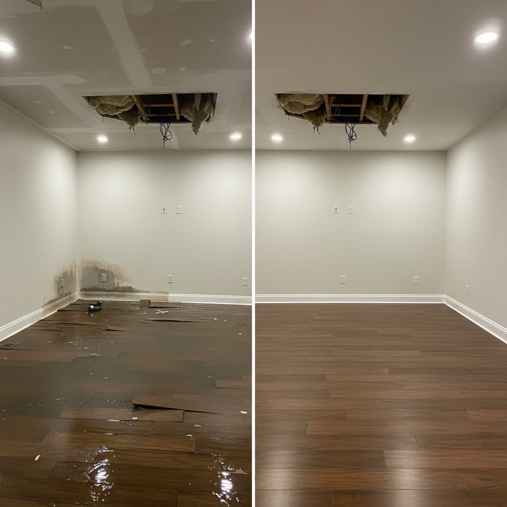 Sewage Backup Cleanup restoration β home kitchen of two-story residence in Saddle River, NJ